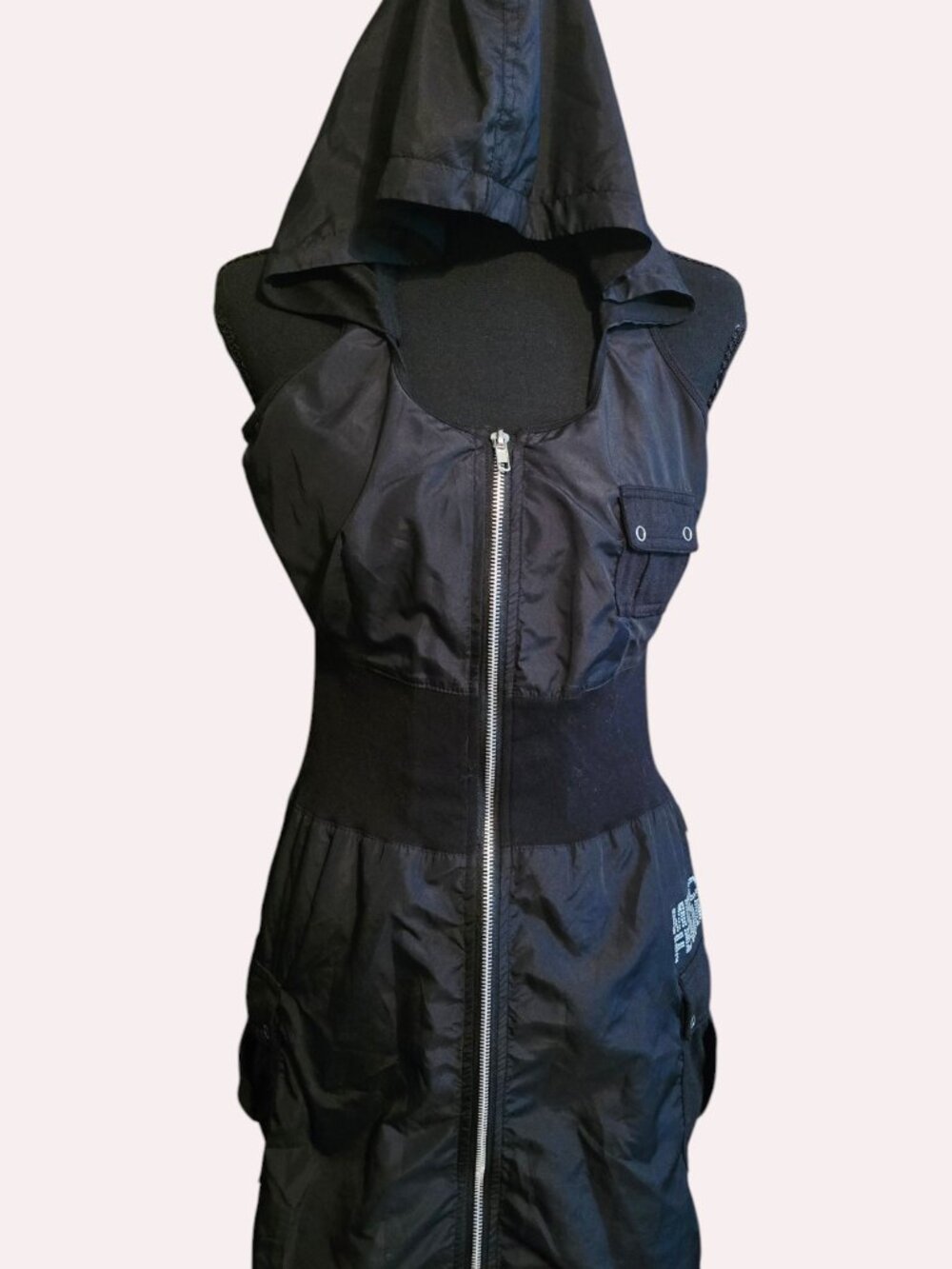 Black Strapless Hooded Zip-Front Dress